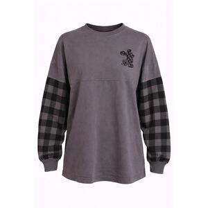 Disney Spirit Jersey XL Gray Plaid Long Sleeve Shirt Mickey